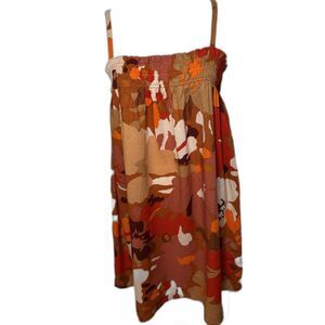 Sanctuary Floral Smocked Camisole Dress Orange Brown White Womens NWT